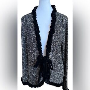 BALL OF COTTON Black Hand Loomed Metallic Yarn Cardigan Jacket With Velvet Large